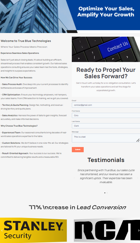 True Blue Technologies Landing Page